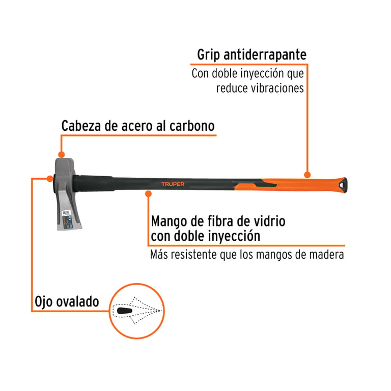Hacha para rajar madera 8 lbs, mango fibra de vidrio 36 - Bckend Todo ...