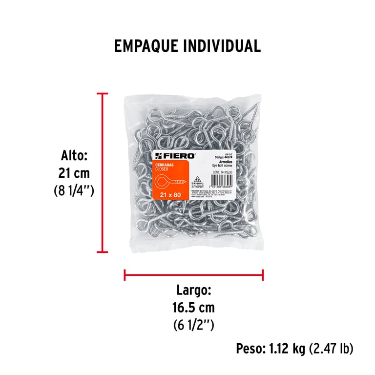 Bolsa con 144 armellas cerradas de 21 x 80, Fiero - Todo Truper